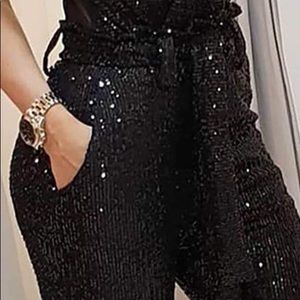 Lovely Chic Sequin Lace Up Pants